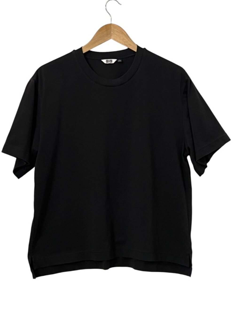 Uniqlo U AIRism T Shirt Mens L Black Oversized Crew Neck Short Sleeve Tee